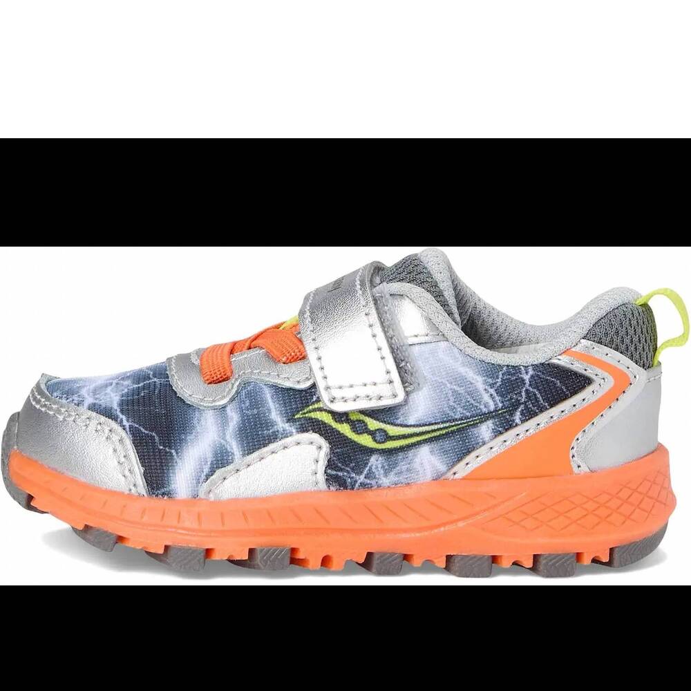 NEW SAUCONY boy's flash ac jr sneaker in grey/orange